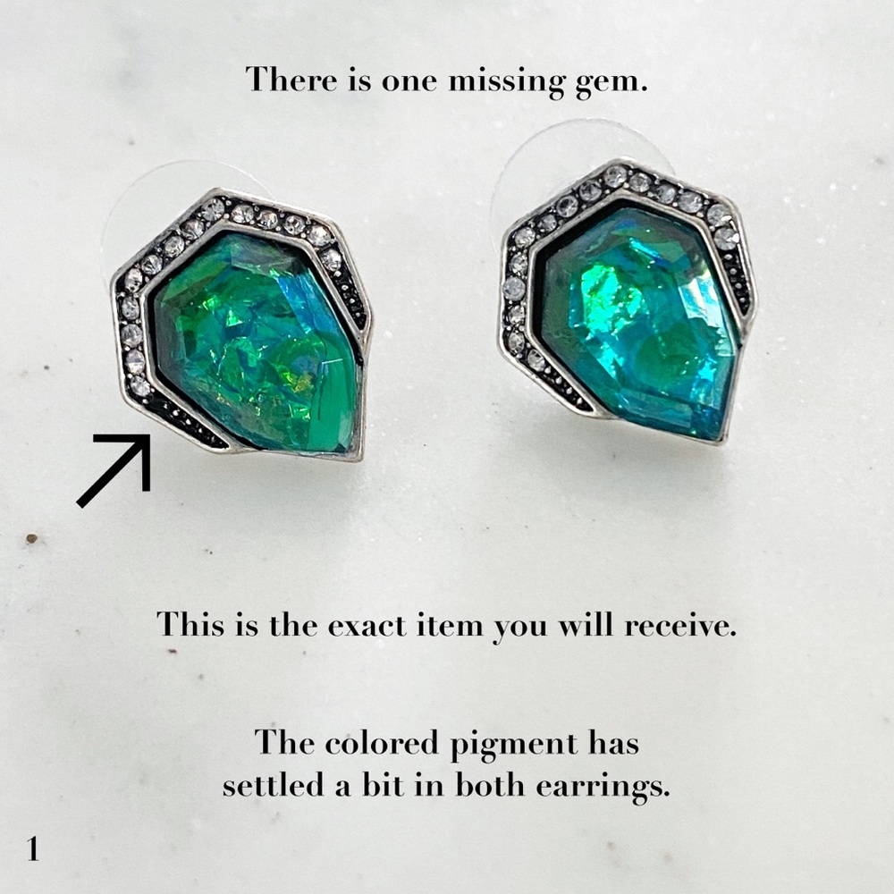 🆑 "Florence" Earrings || Green Crystal Pavé Studs - Picture 5 of 9